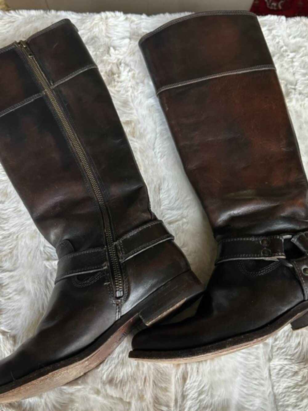 Frye Brown/Black Leather Harness Tall Boots Size 6 B